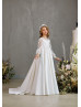 Beaded Ivory Lace Satin Flower Girl Dress With Bow